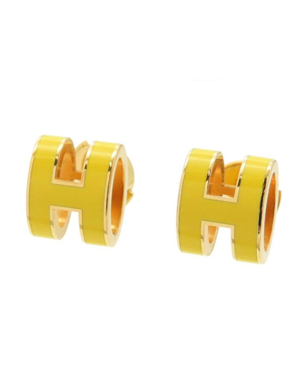 Hermes Pop H Earrings Yellow Metal